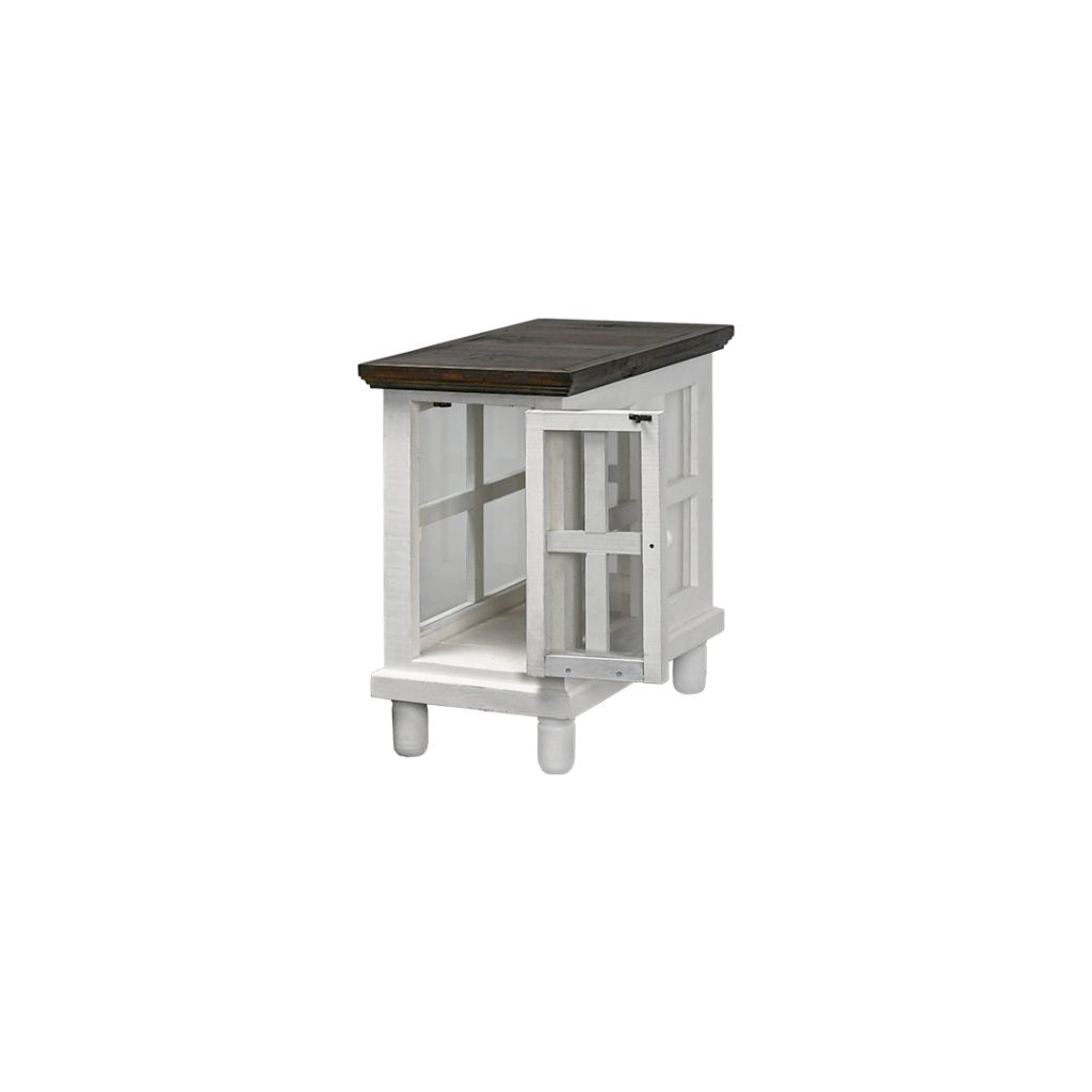 Lantern Side Table, Aged White Tobacco Top