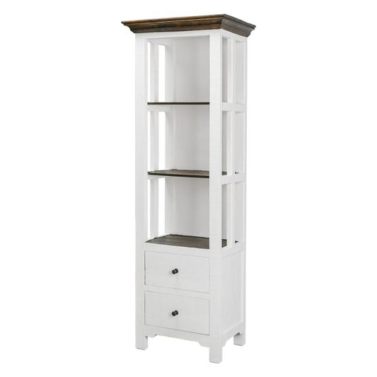 Verona Narrow Bookcase, Aged White/Tobacco