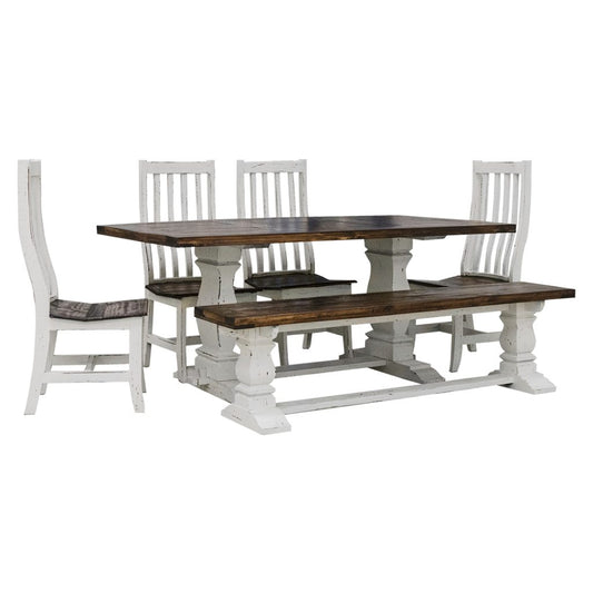 Industrial 7' Dining 6pc Set, Tobacco & Aged White
