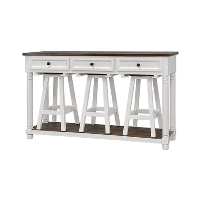 Island Console With 3 Stools, Aged White & Tobacco Top