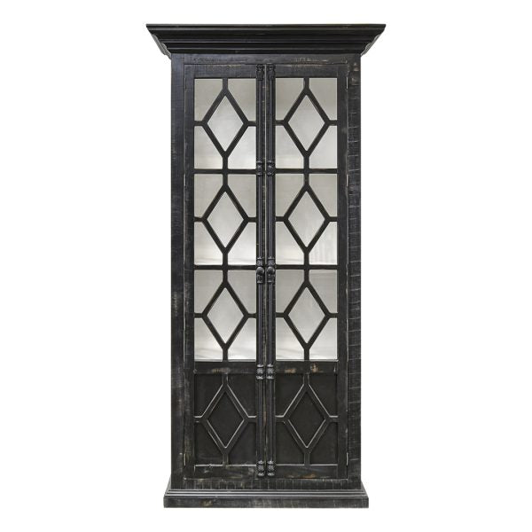 Carthage Upright Cabinet, Sanded Black White Interior