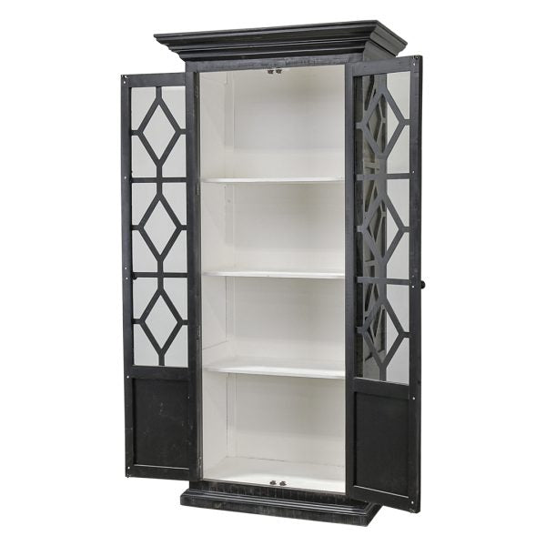 Carthage Upright Cabinet, Sanded Black White Interior