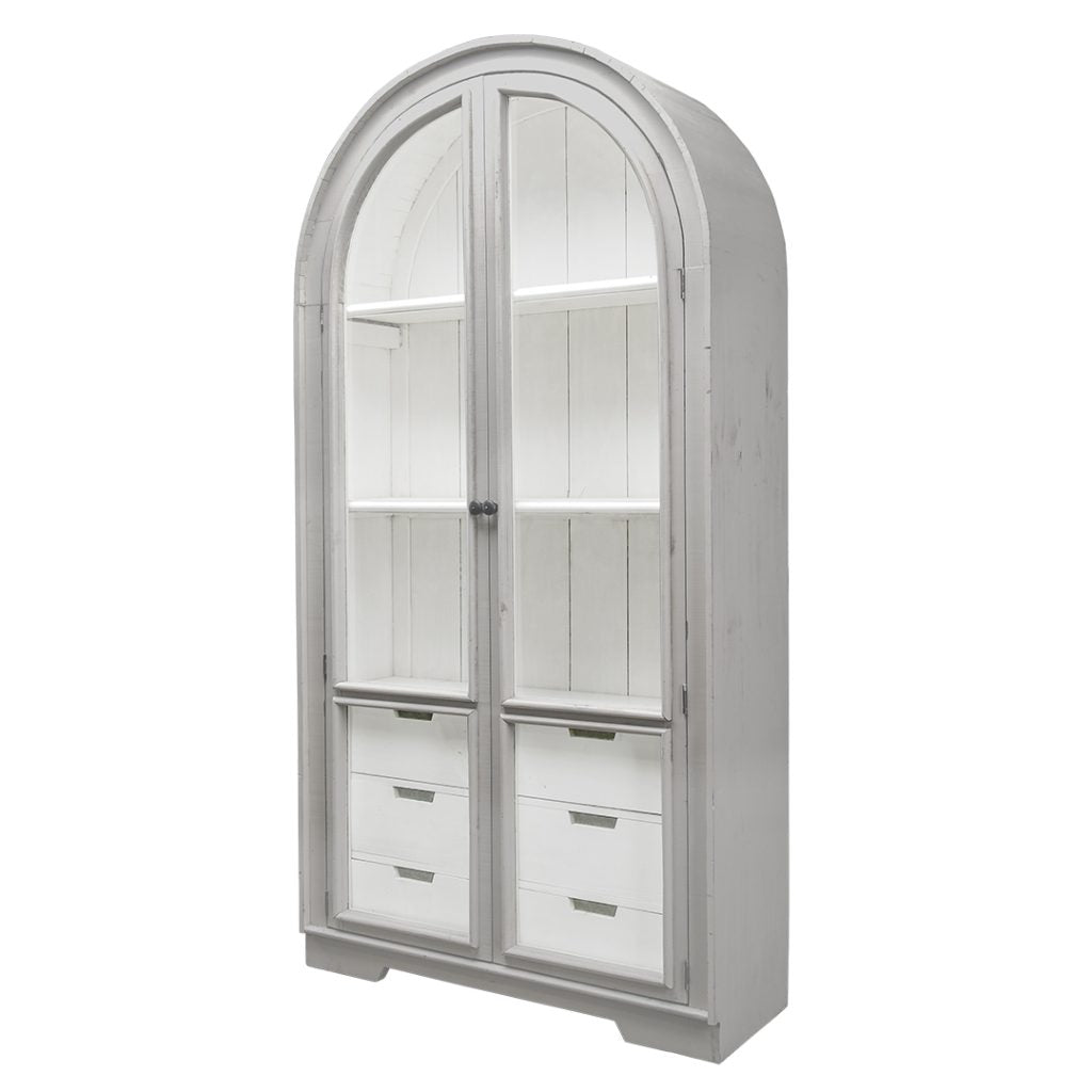 Julia Curved Hutch, Aged Gray & White Interior