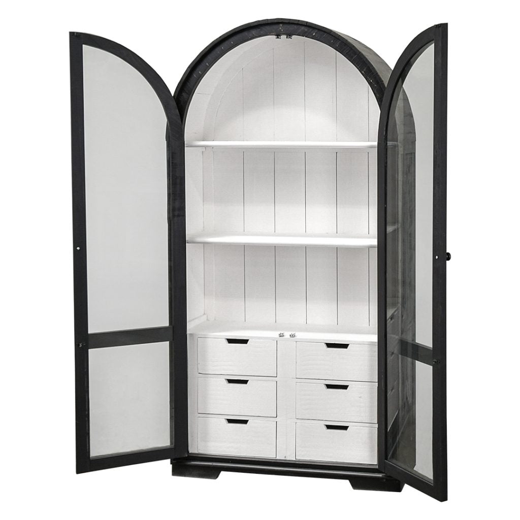 Julia Curved Hutch, Sanded Black & White Interior