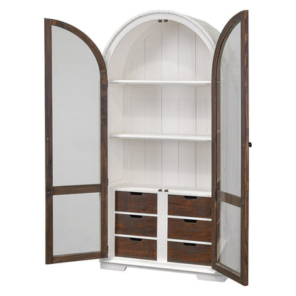 Julia Curved Hutch, Aged White With Tobacco Doors & Drawers